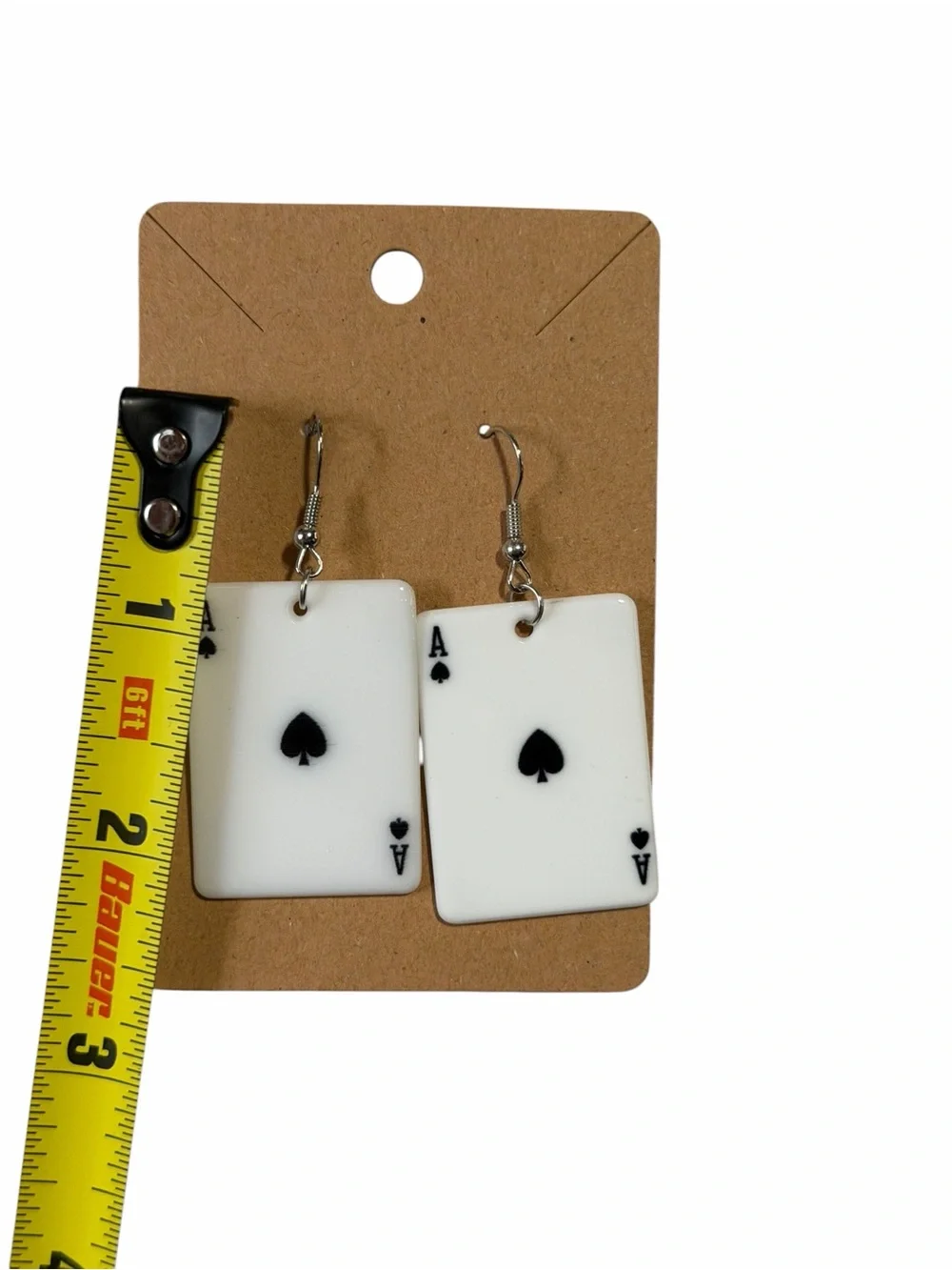 Ace of Spades White and Black Playing Card Drop Earrings